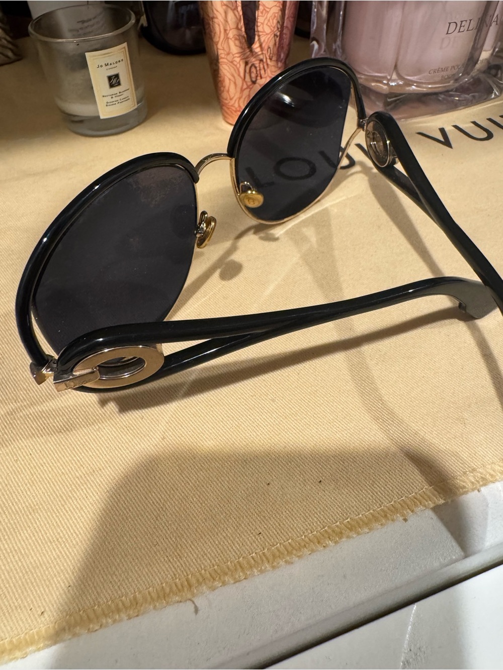 Dior Black Round Sunglasses with Gold Hardware